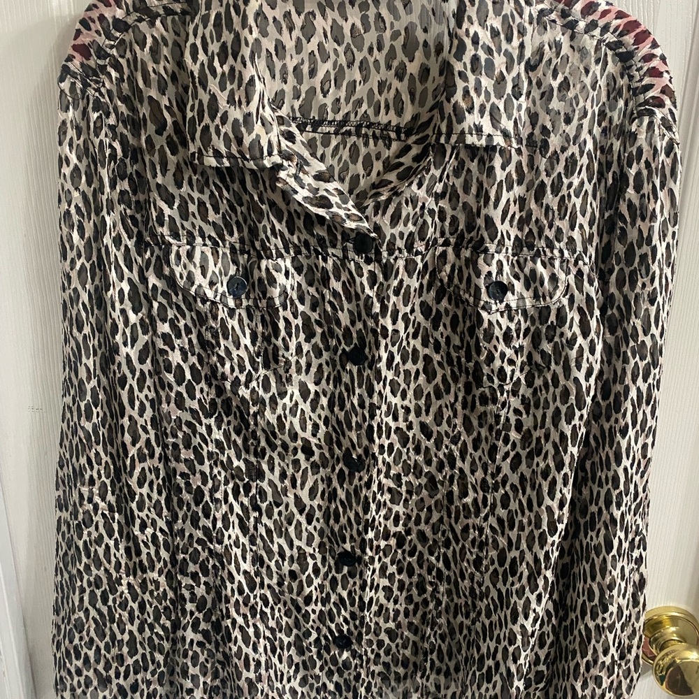 Chico's Leopard Print Button-Down Top in Beige and Black